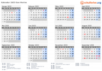 Kalender 2033 mit Ferien und Feiertagen San Marino