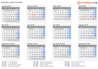 Kalender 2033 mit Ferien und Feiertagen Serbien