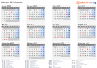 Kalender 2033 mit Ferien und Feiertagen Spanien