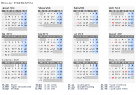 Kalender 2033 mit Ferien und Feiertagen Südafrika