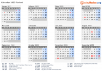 Kalender 2033 mit Ferien und Feiertagen Tschad