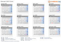 Kalender 2033 mit Ferien und Feiertagen Türkei