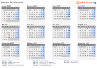 Kalender 2033 mit Ferien und Feiertagen Uruguay