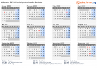 Kalender 2033 mit Ferien und Feiertagen Vereinigte Arabische Emirate