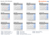 Kalender 2034 mit Ferien und Feiertagen Äthiopien