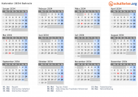 Kalender 2034 mit Ferien und Feiertagen Bahrain