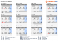 Kalender 2034 mit Ferien und Feiertagen Benin