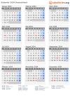 Kalender 2034 mit Ferien und Feiertagen Deutschland