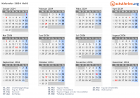 Kalender 2034 mit Ferien und Feiertagen Haiti