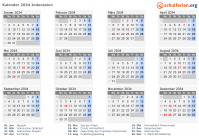Kalender 2034 mit Ferien und Feiertagen Indonesien