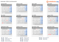 Kalender 2034 mit Ferien und Feiertagen Liechtenstein