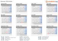Kalender 2034 mit Ferien und Feiertagen Malta