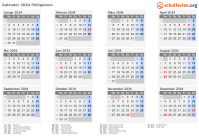 Kalender 2034 mit Ferien und Feiertagen Philippinen