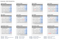 Kalender 2034 mit Ferien und Feiertagen Südafrika