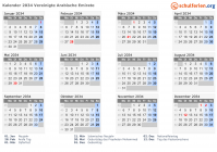 Kalender 2034 mit Ferien und Feiertagen Vereinigte Arabische Emirate