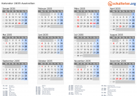 Kalender 2035 mit Ferien und Feiertagen Australien