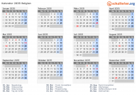 Kalender 2035 mit Ferien und Feiertagen Belgien