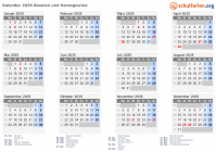 Kalender 2035 mit Ferien und Feiertagen Bosnien und Herzegowina