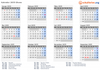 Kalender 2035 mit Ferien und Feiertagen Ghana