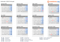 Kalender 2035 mit Ferien und Feiertagen Portugal