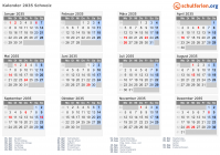 Kalender 2035 mit Ferien und Feiertagen Schweiz