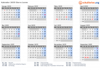 Kalender 2035 mit Ferien und Feiertagen Sierra Leone