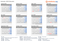 Kalender 2035 mit Ferien und Feiertagen Slowakei