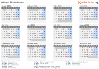 Kalender 2036 mit Ferien und Feiertagen Albanien