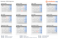 Kalender 2036 mit Ferien und Feiertagen Algerien