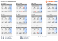 Kalender 2036 mit Ferien und Feiertagen Bangladesch
