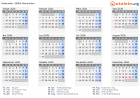Kalender 2036 mit Ferien und Feiertagen Barbados