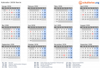 Kalender 2036 mit Ferien und Feiertagen Benin