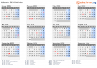 Kalender 2036 mit Ferien und Feiertagen Bolivien