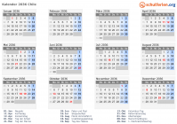 Kalender 2036 mit Ferien und Feiertagen Chile