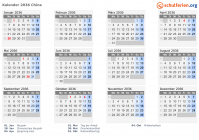 Kalender 2036 mit Ferien und Feiertagen China