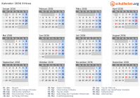 Kalender 2036 mit Ferien und Feiertagen Eritrea