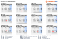 Kalender 2036 mit Ferien und Feiertagen Indonesien