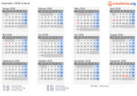 Kalender 2036 mit Ferien und Feiertagen Irland