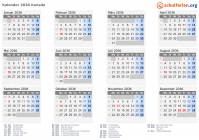 Kalender 2036 mit Ferien und Feiertagen Kanada