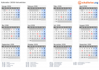 Kalender 2036 mit Ferien und Feiertagen Kolumbien