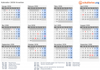 Kalender 2036 mit Ferien und Feiertagen Kroatien