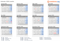 Kalender 2036 mit Ferien und Feiertagen Lesotho