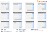 Kalender 2036 mit Ferien und Feiertagen Liberia