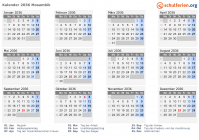 Kalender 2036 mit Ferien und Feiertagen Mosambik