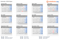 Kalender 2036 mit Ferien und Feiertagen Niger