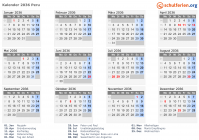Kalender 2036 mit Ferien und Feiertagen Peru