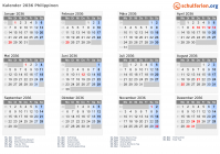 Kalender 2036 mit Ferien und Feiertagen Philippinen