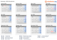 Kalender 2036 mit Ferien und Feiertagen Rumänien