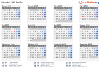 Kalender 2036 mit Ferien und Feiertagen Serbien
