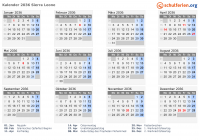 Kalender 2036 mit Ferien und Feiertagen Sierra Leone